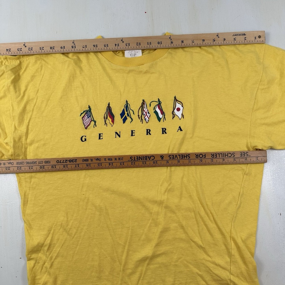 Rare VTG 80s Generra Boxy Crop Fit T Shirt Men Medium Hypercolor Yellow Spellout - Picture 3 of 11
